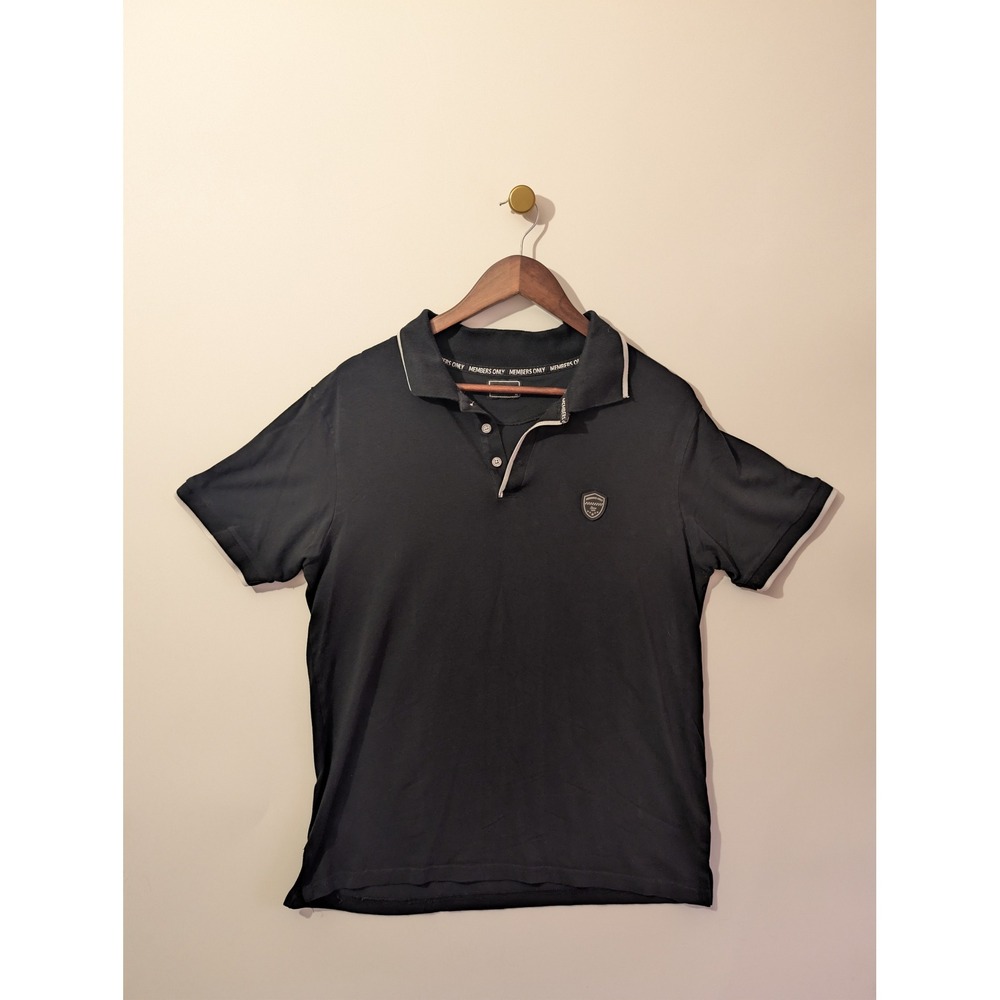 Members Only Polo Shirt Mens XL Black Excellent Tipped Collar Shield Logo Casual